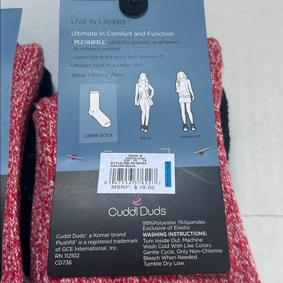 NWT Cuddl Duds 2 pack lot of 2 plushfill reindeer Birds Eye twist rib crew socks - Picture 4 of 4